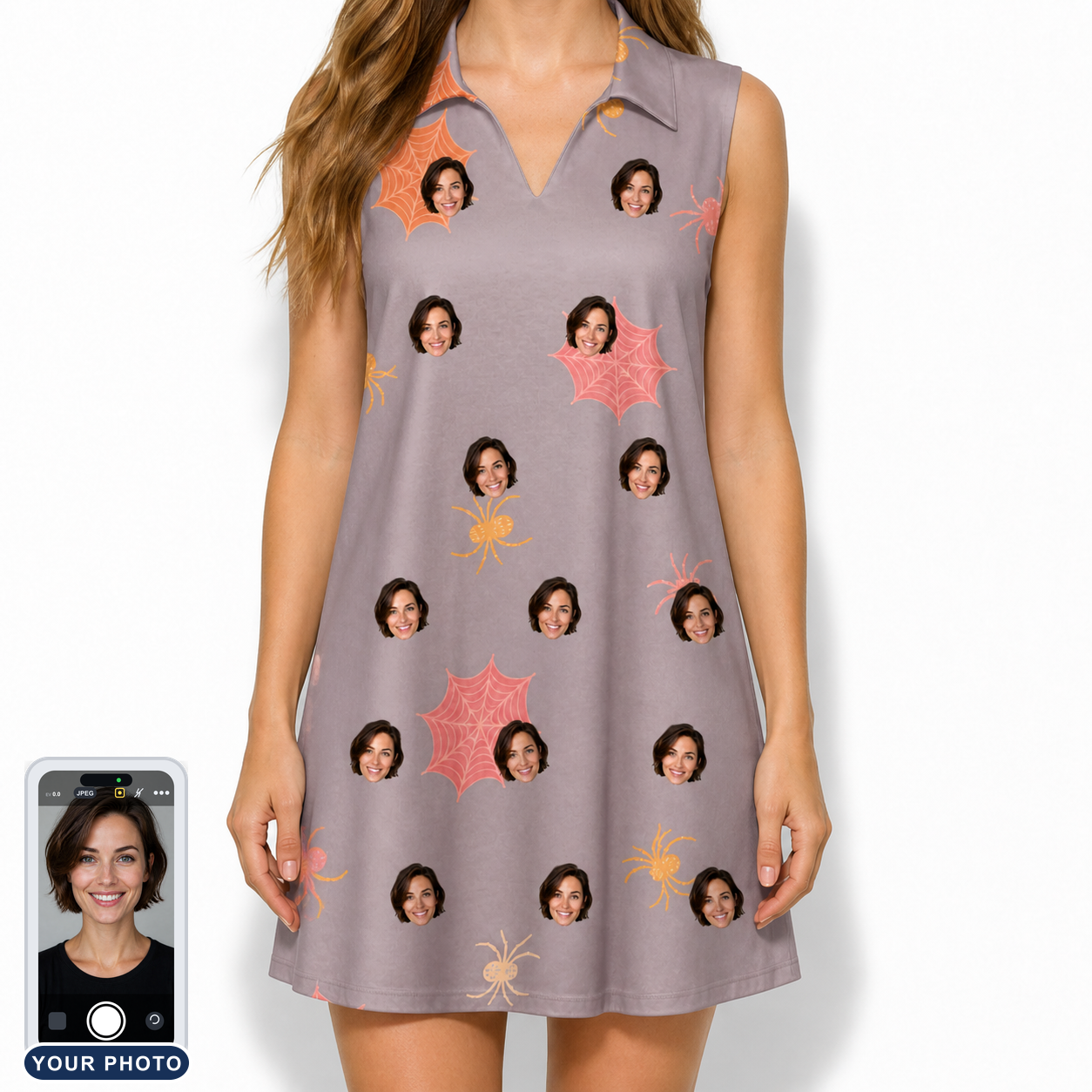 Women's Silken Scare Custom Face V-Neck Dress