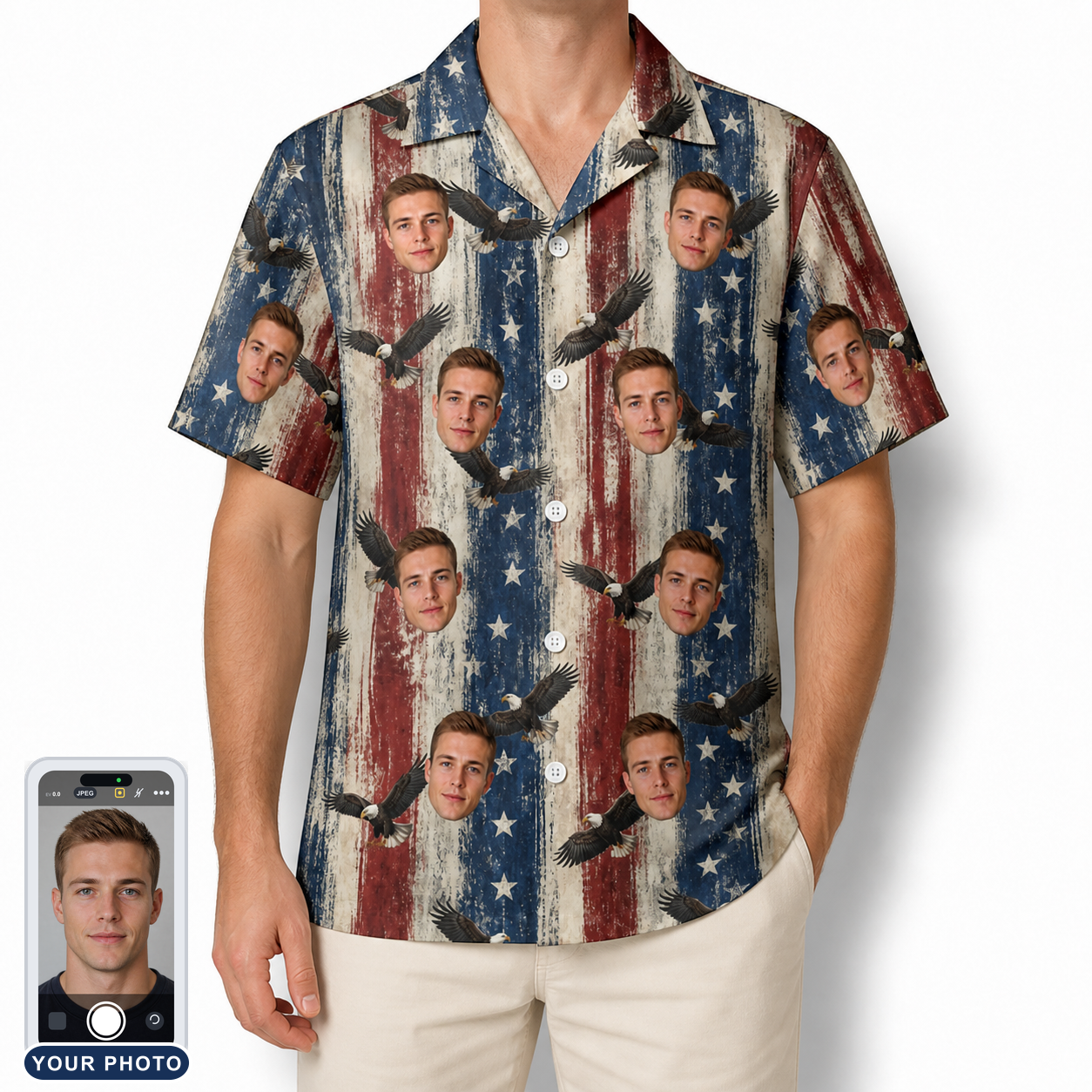 Men's Eagle Euphoria Custom Face Hawaiian Shirt