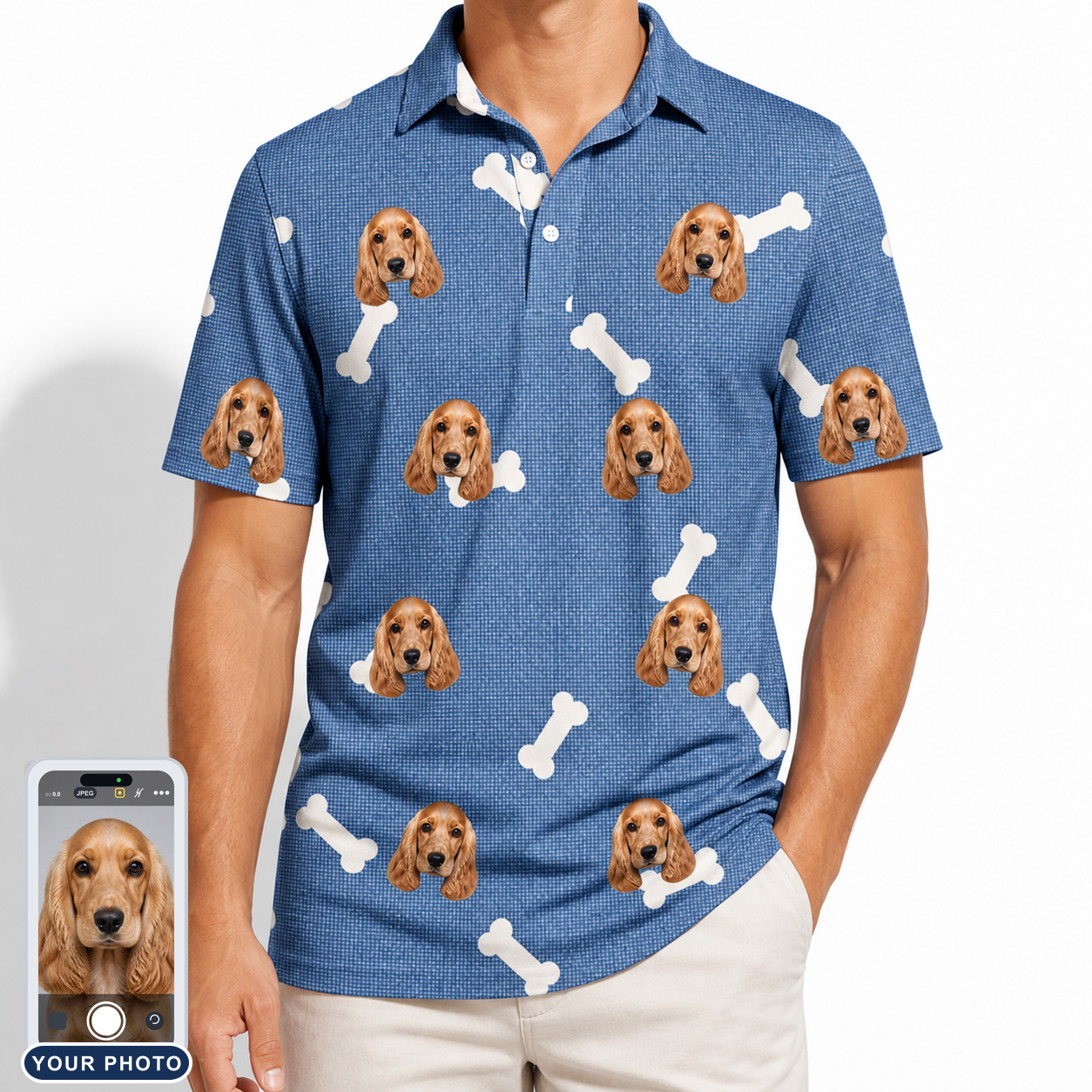 Men's Waggle Wafers Custom Dog Face Polo Shirt