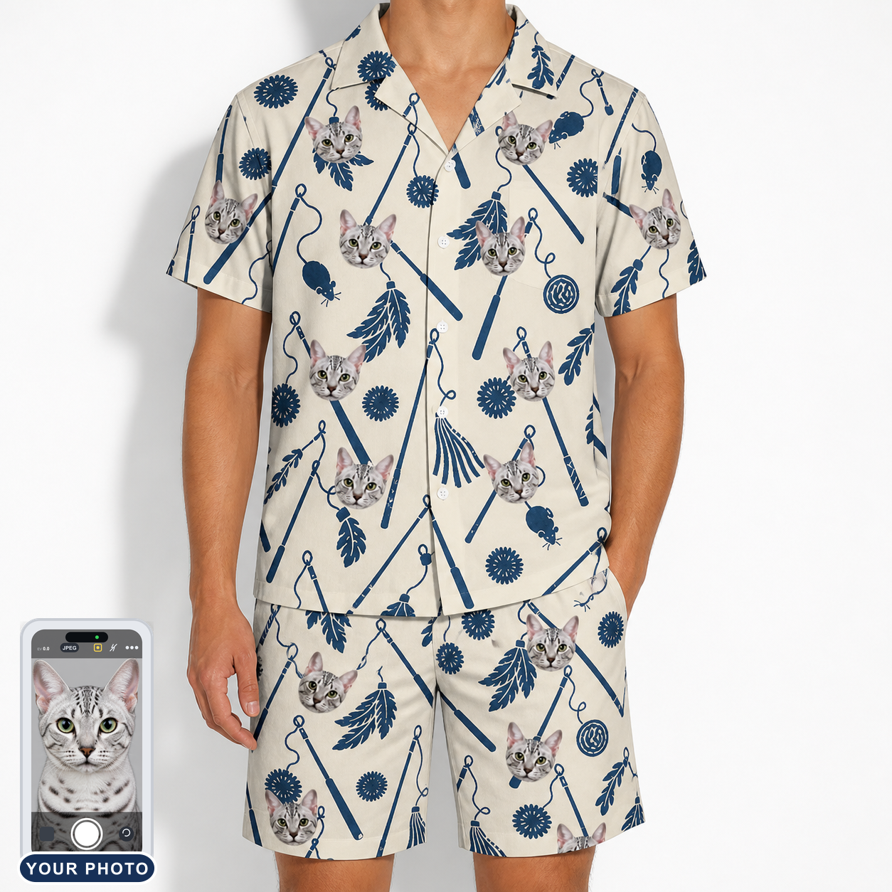 Men's Catnip Kinetics Custom Cat Face Shirt & Shorts Set