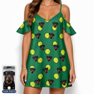 Women's Tennis Tails Custom Dog Face Off-Shoulder Dress