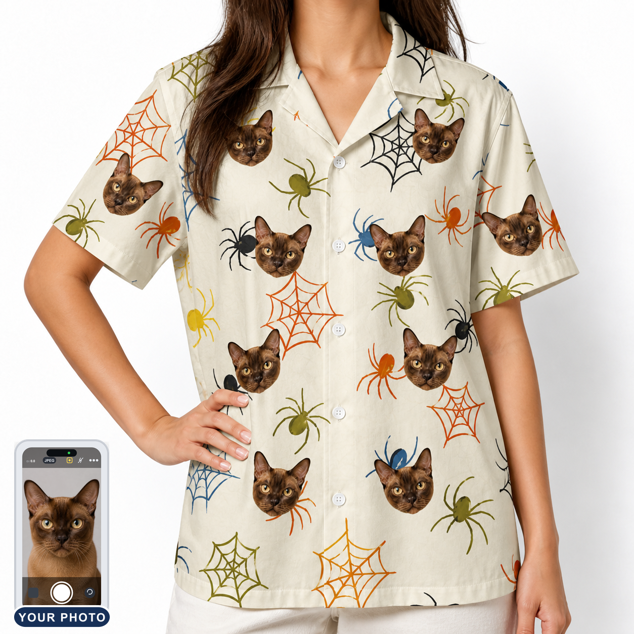 Women's Creepy Crawlers Custom Cat Face Hawaiian Shirt