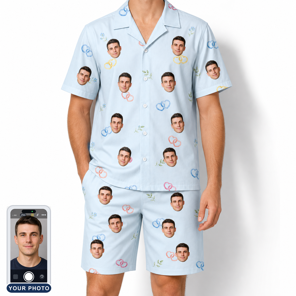 Men's Heart Hitch Custom Face Shirt & Shorts Set