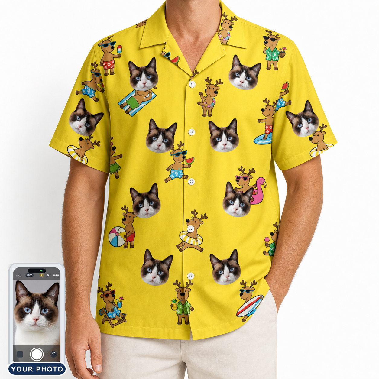 Men's Antler Antics Custom Cat Face Hawaiian Shirt