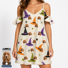 Women's Hexed Headwear Custom Dog Face Off-Shoulder Dress