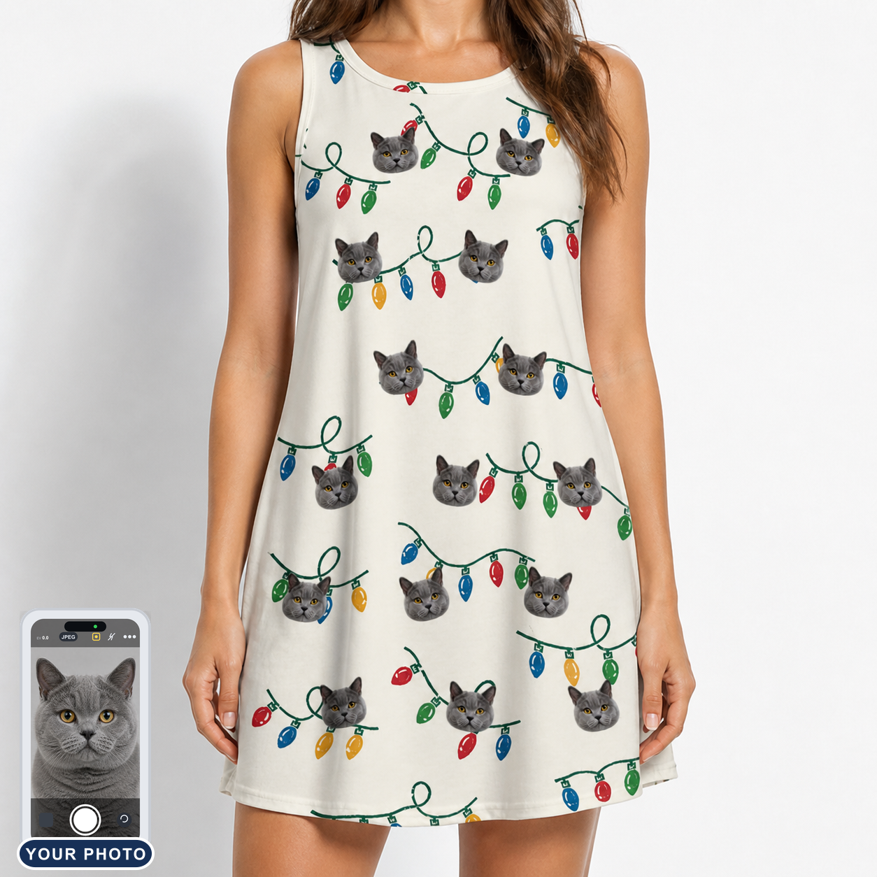 Women's Twinkle Tangled Custom Cat Face Tank Dress