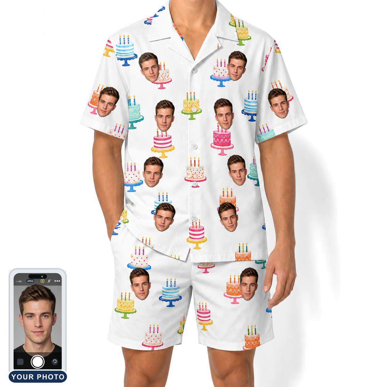 Men's Cake Craze Custom Face Shirt & Shorts Set