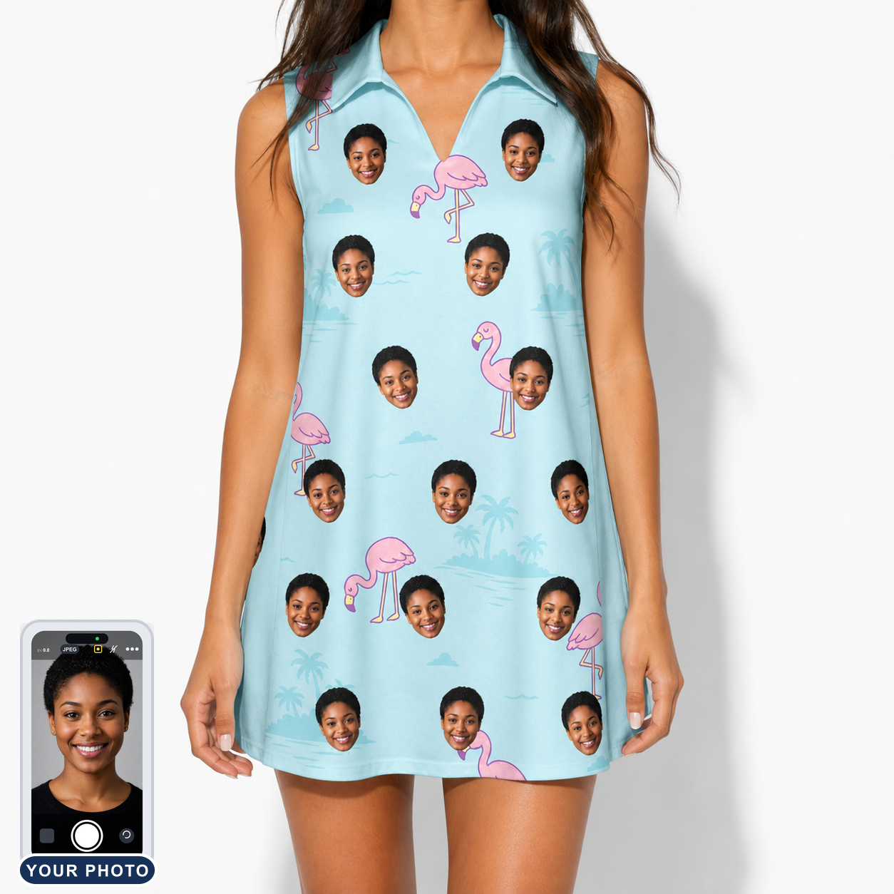 Women's Blush Birds Custom Face V-Neck Dress
