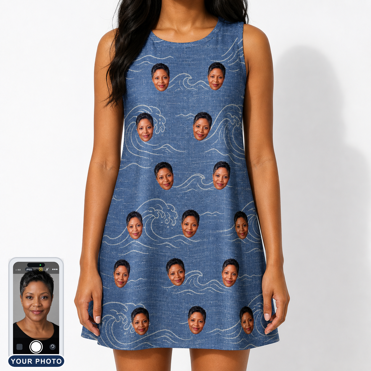 Women's Wave Wobble Custom Face Tank Dress