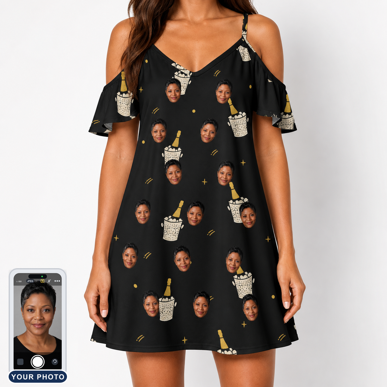 Women's Frosted Flutes Custom Face Off-Shoulder Dress