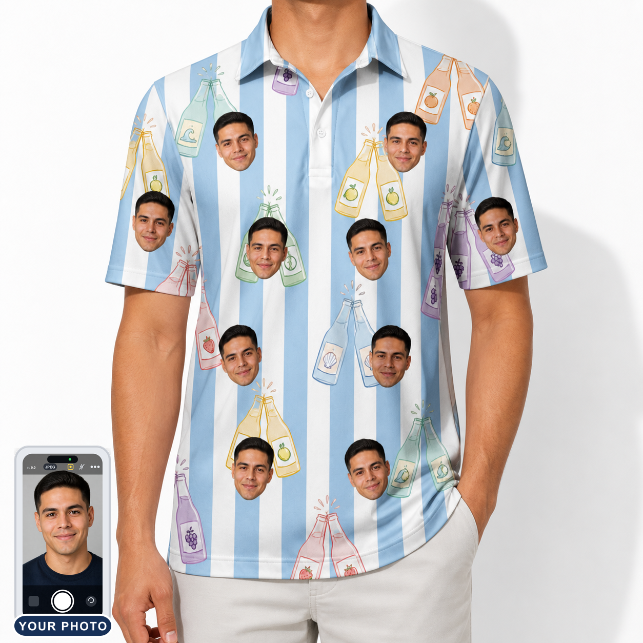 Men's Bottle Belles Custom Face Polo Shirt
