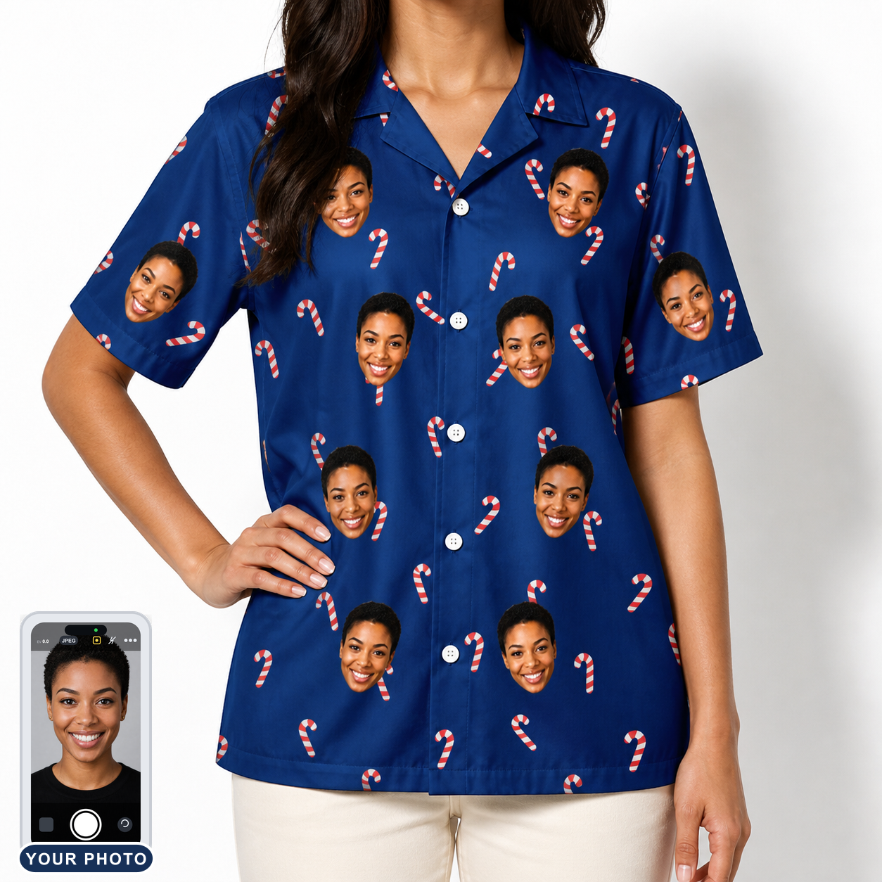 Women's Peppermint Pizzazz Custom Face Hawaiian Shirt
