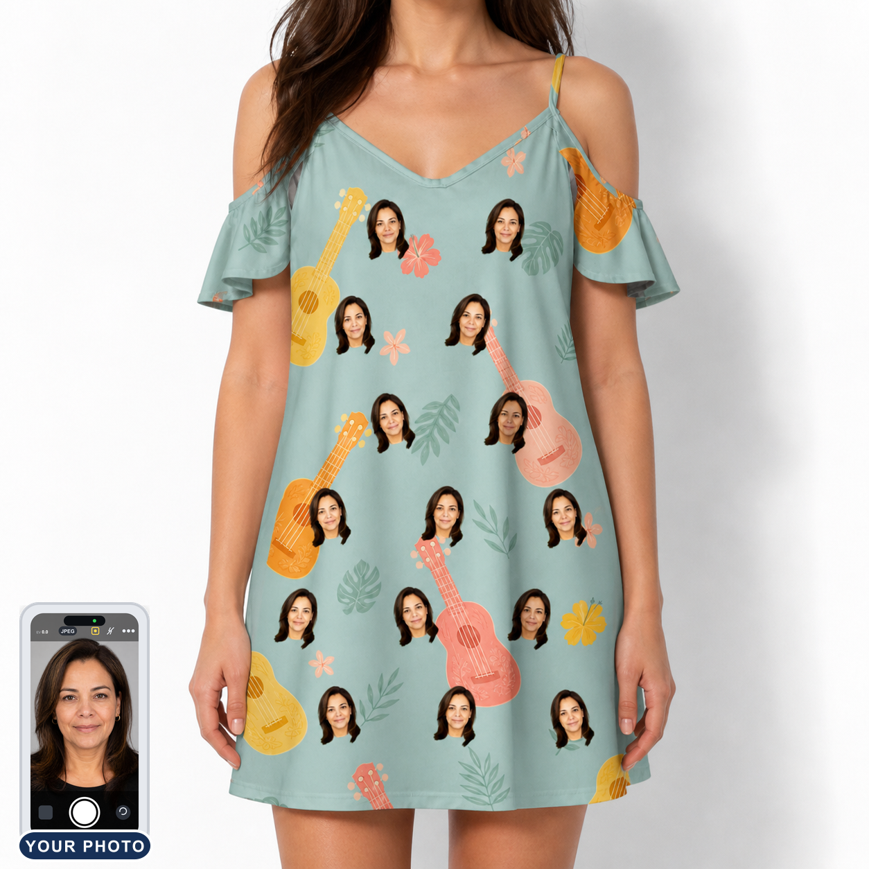 Women's Hula Harmonics Custom Face Off-Shoulder Dress