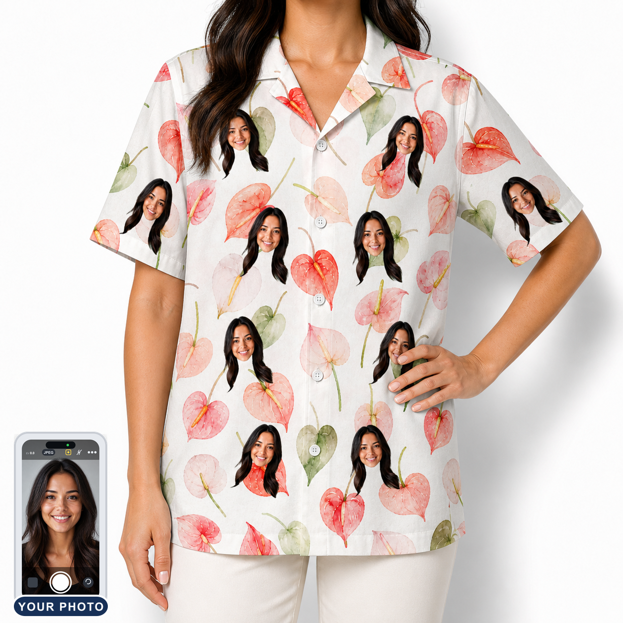 Women's Anthurium Antics Custom Face Hawaiian Shirt
