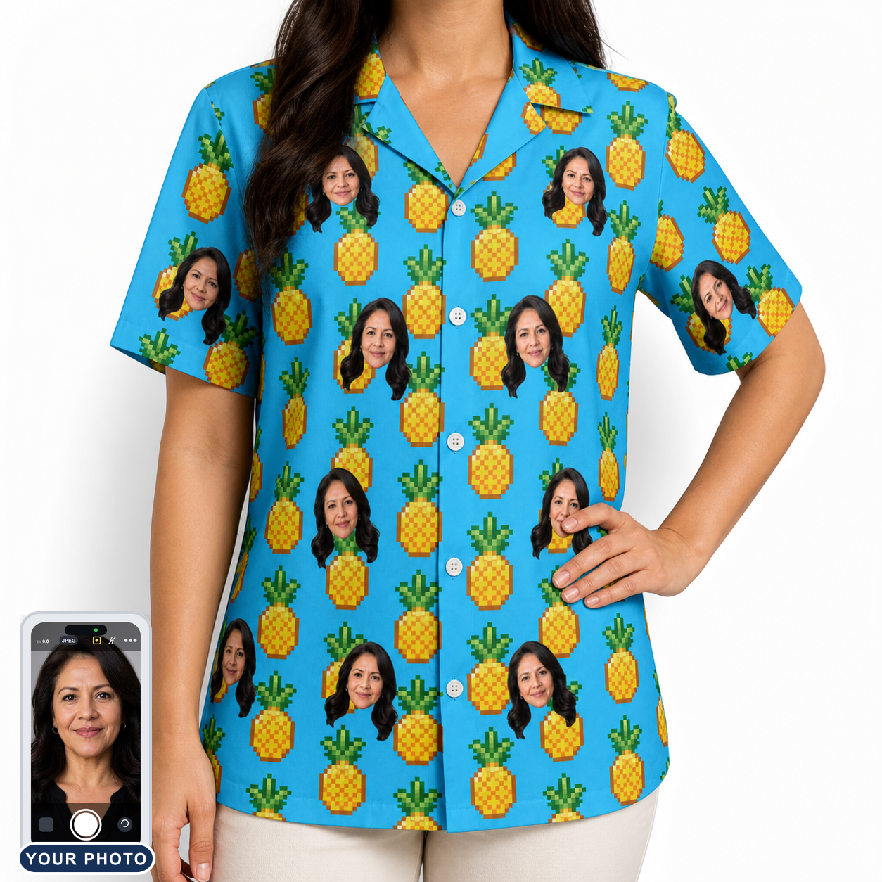 Women's Exotic Excursion Custom Face Hawaiian Shirt