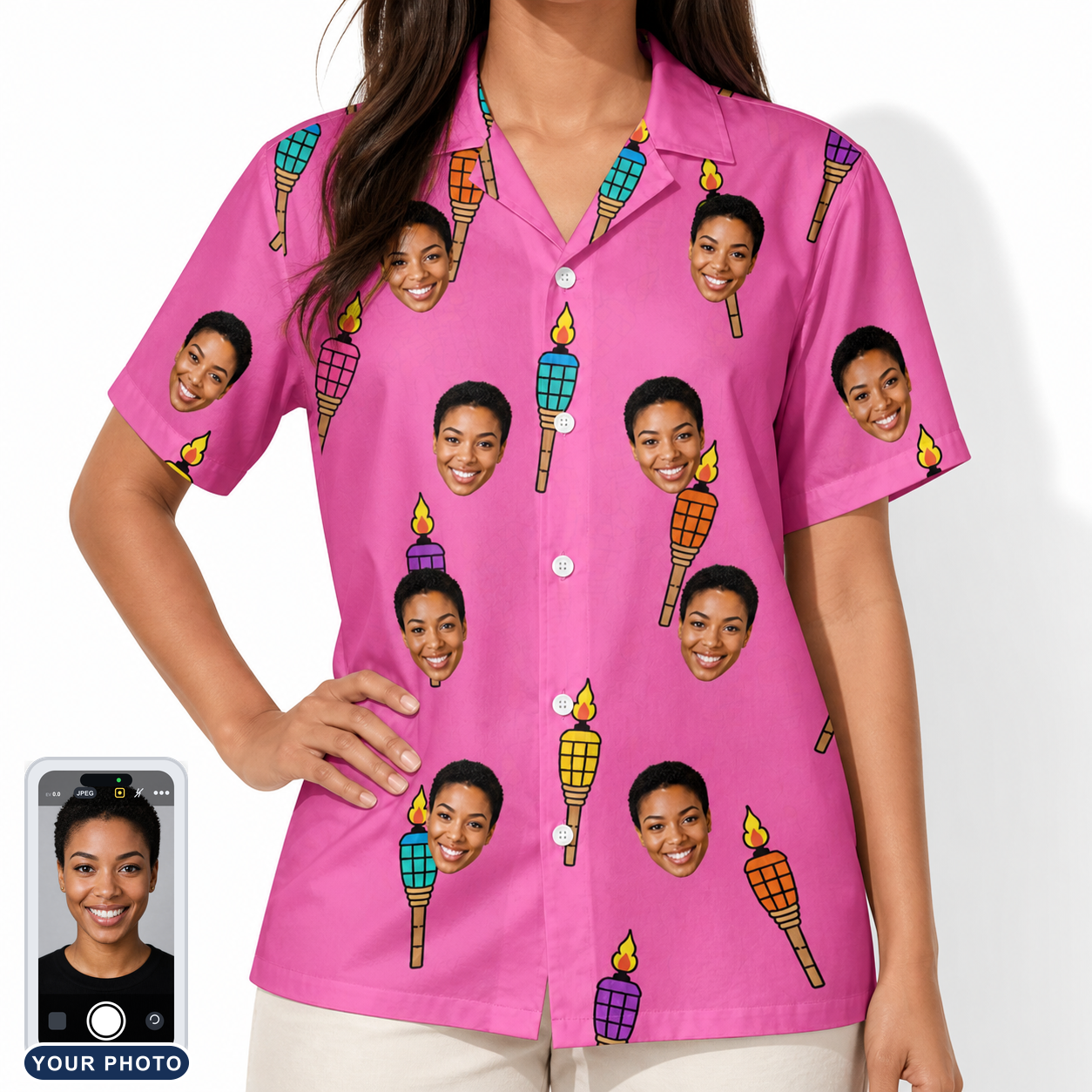 Women's Vintage Volcano Custom Face Hawaiian Shirt