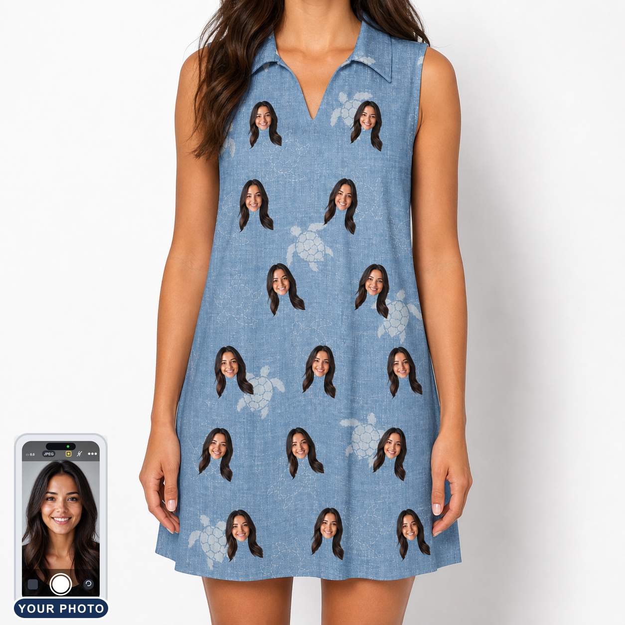 Women's Flipper Floats Custom Face V-Neck Dress
