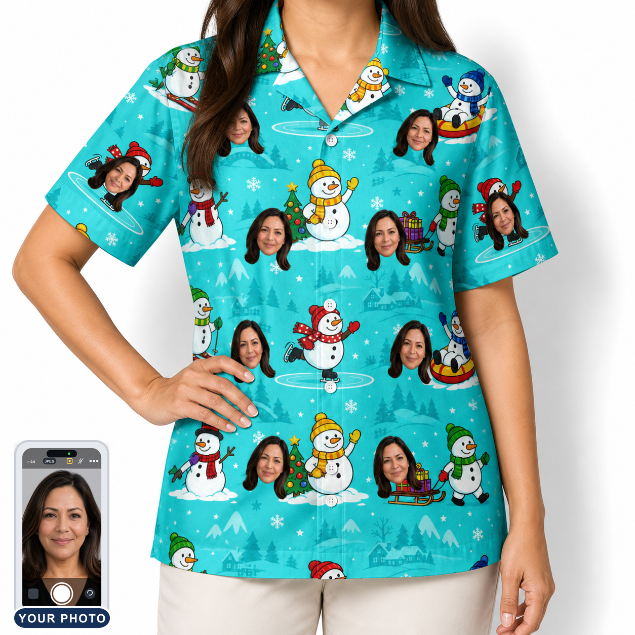 Women's Button Blizzard Custom Face Hawaiian Shirt