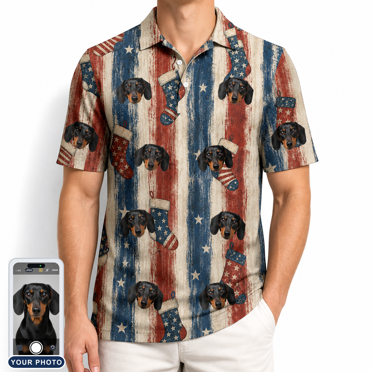 Men's Christmas Cuffs Custom Dog Face Polo Shirt
