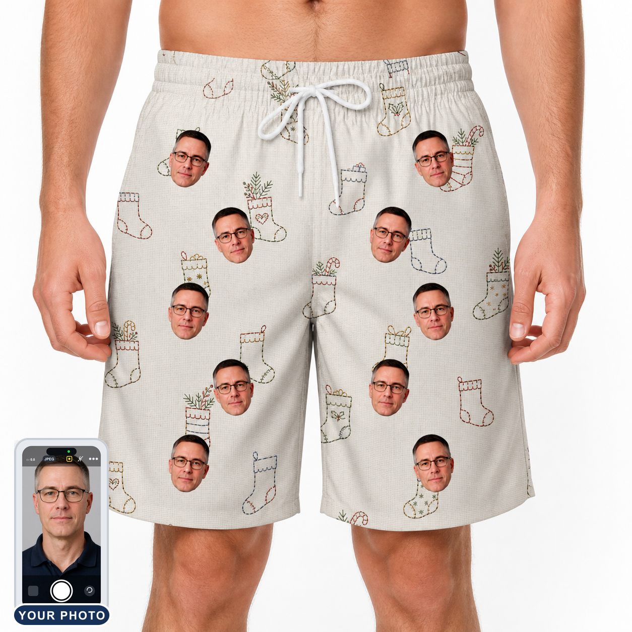 Men's Santa Satchels Custom Face Beach Shorts
