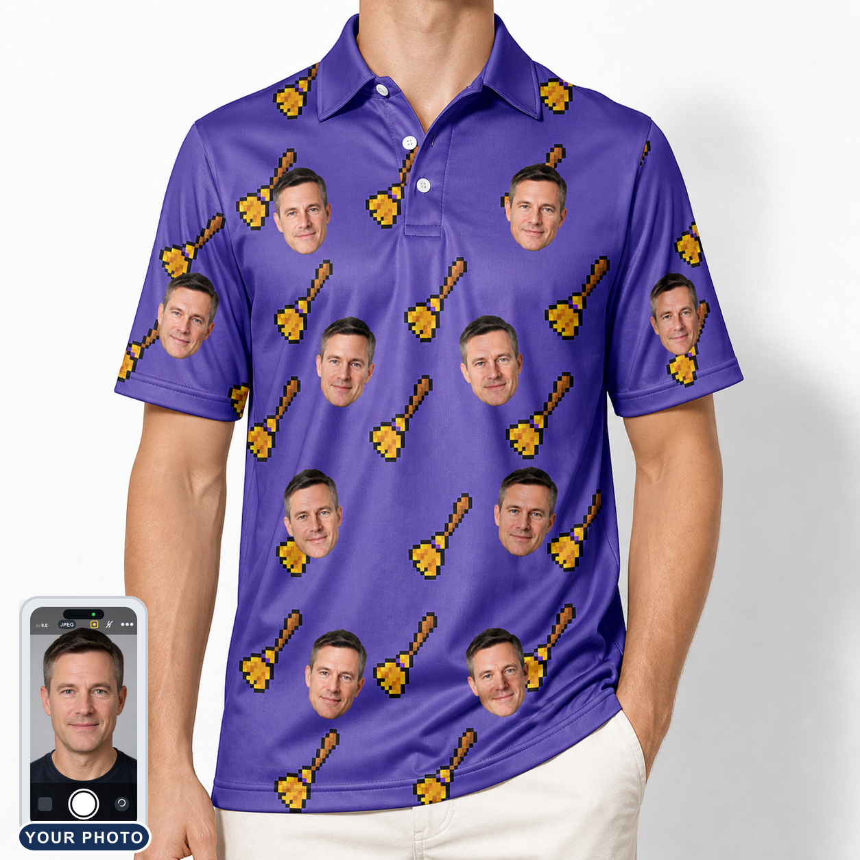 Men's Mopstick Magic Custom Face Polo Shirt