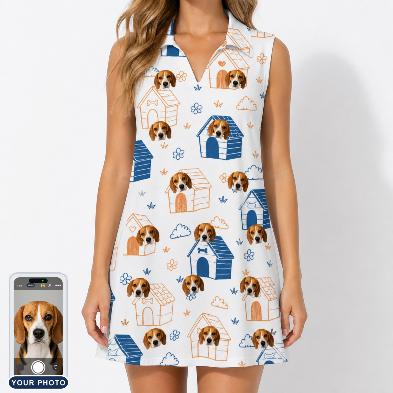 Women's Yap Yurts Custom Dog Face V-Neck Dress