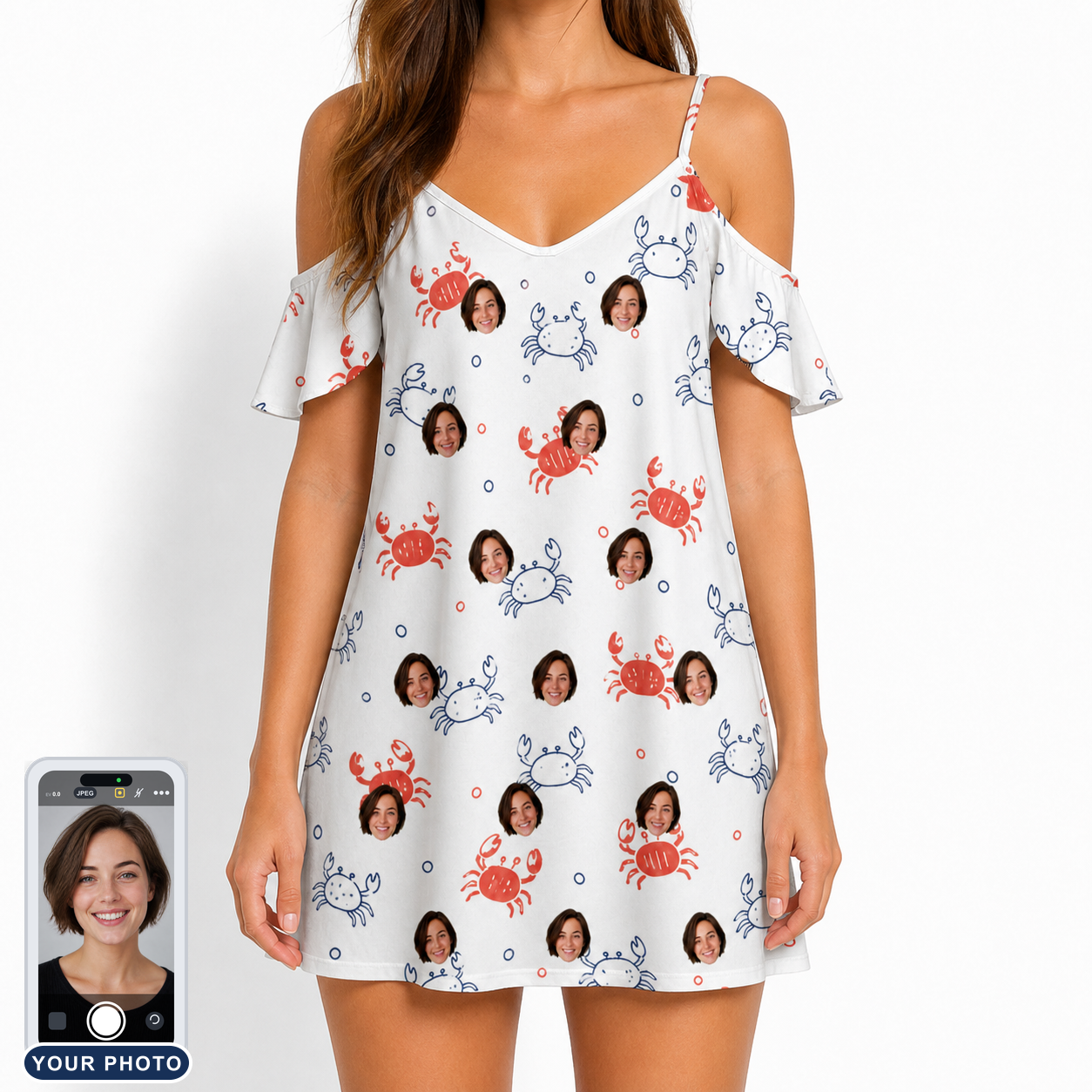 Women's Crab Capers Custom Face Off-Shoulder Dress