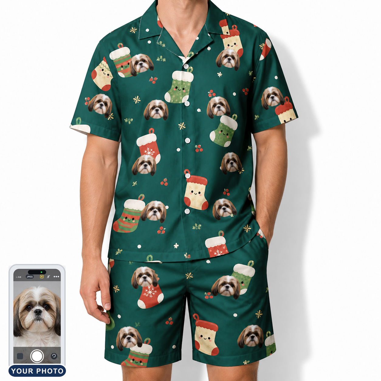 Men's Chimney Cheer Custom Dog Face Shirt & Shorts Set