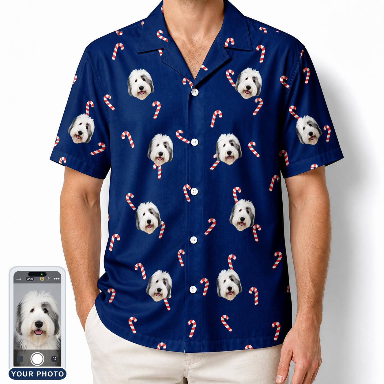 Men's Peppermint Pizzazz Custom Dog Face Hawaiian Shirt