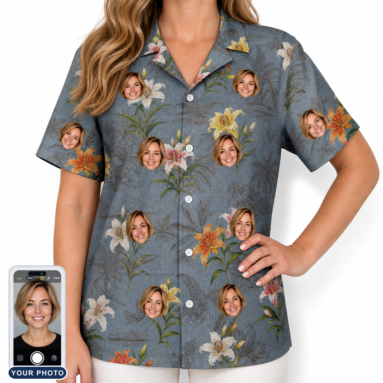 Women's Lotus Limbo Custom Face Hawaiian Shirt
