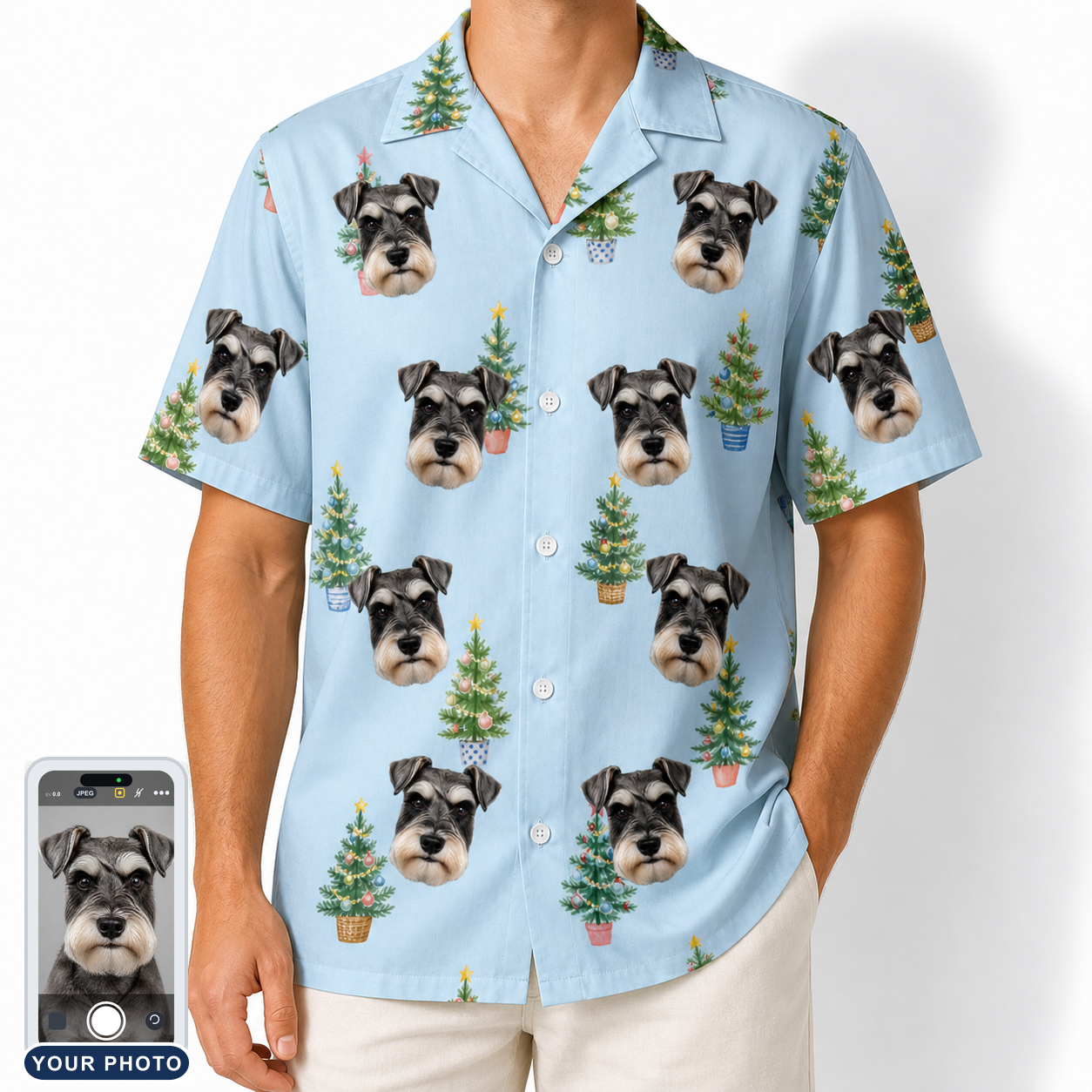 Men's Spruce Spectacle Custom Dog Face Hawaiian Shirt