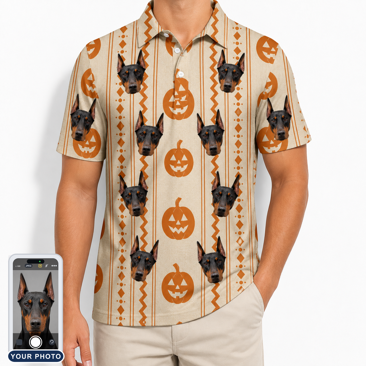 Men's Spooky Squash Custom Dog Face Polo Shirt