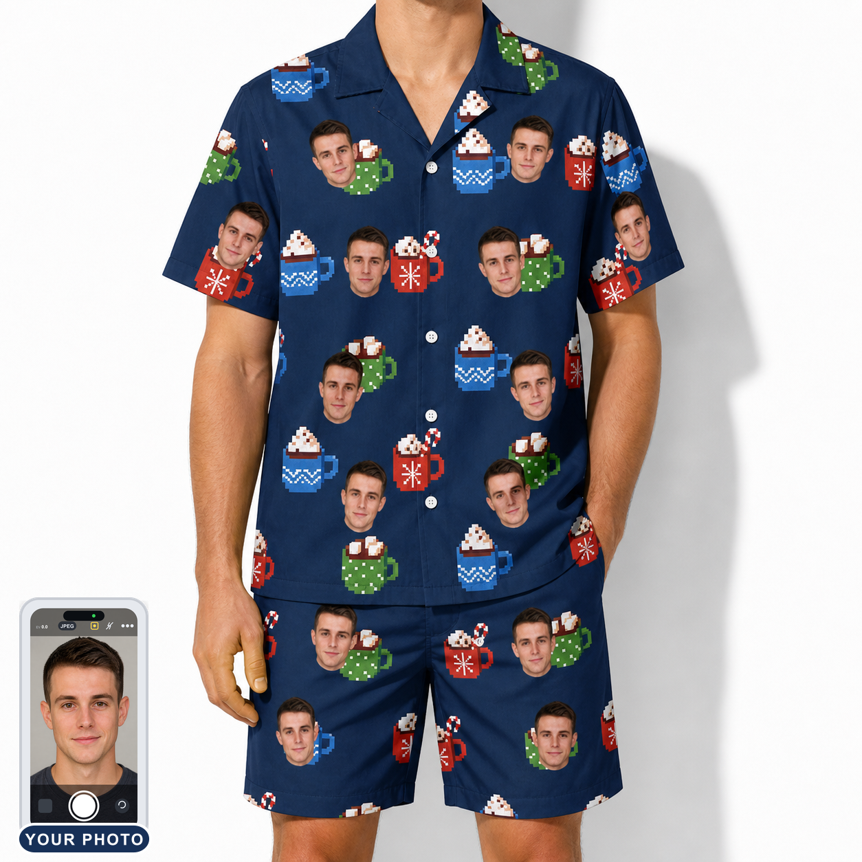 Men's Cocoa Cozy Custom Face Shirt & Shorts Set