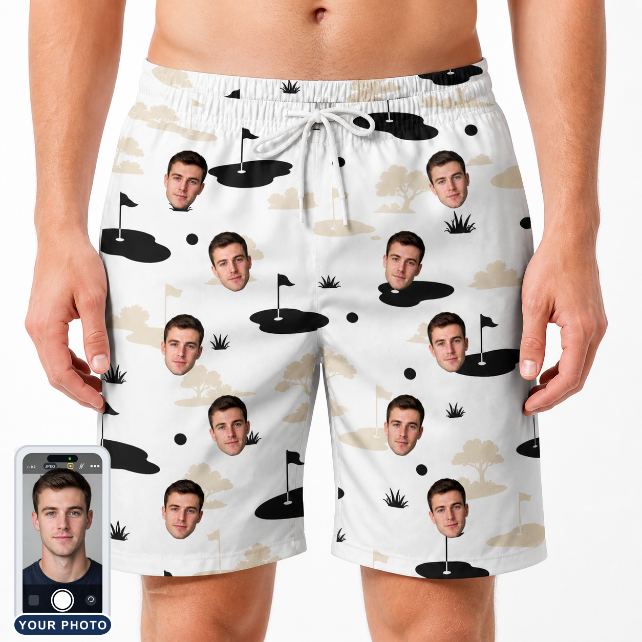 Men's Tee Hee Custom Face Beach Shorts