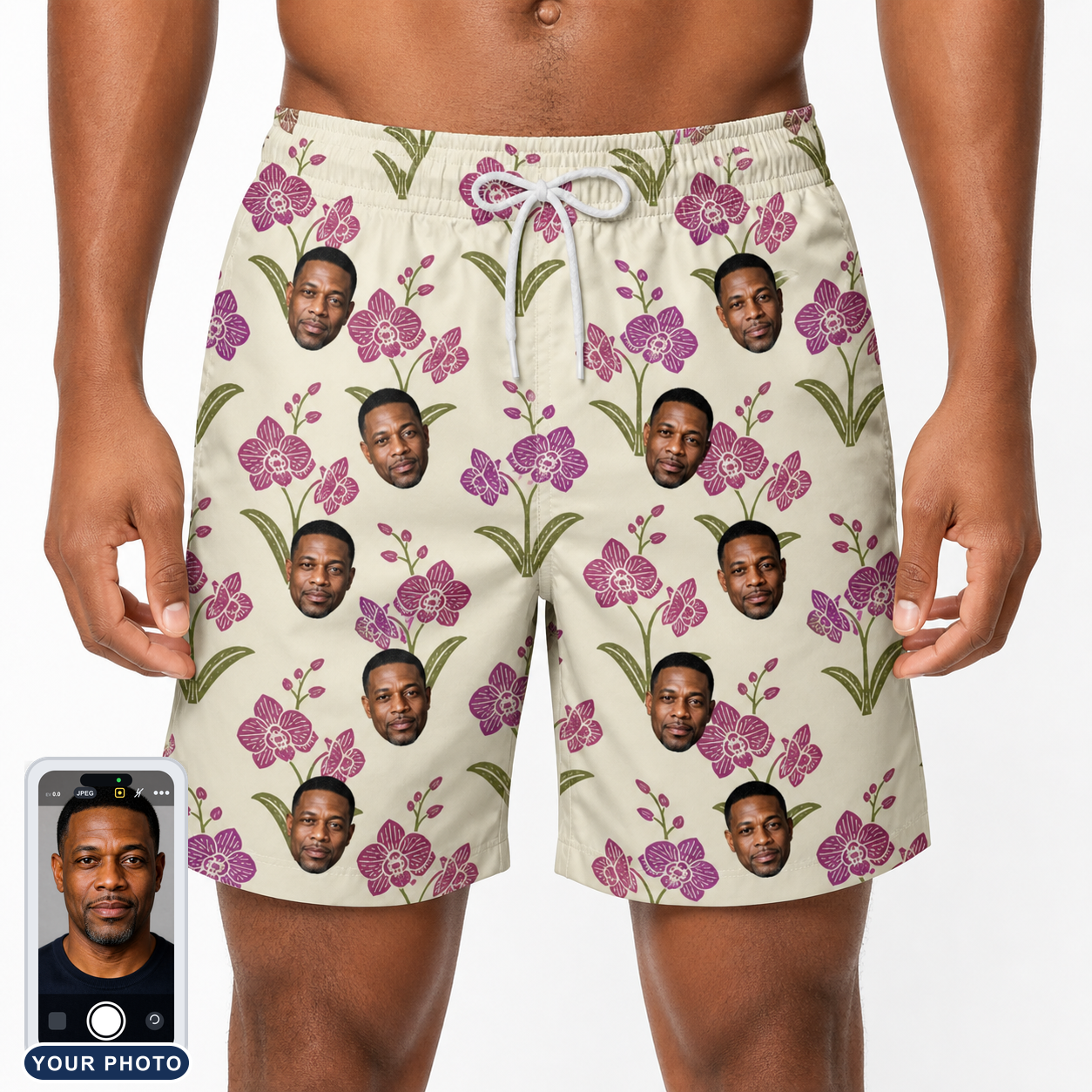 Men's Velvet Vines Custom Face Beach Shorts