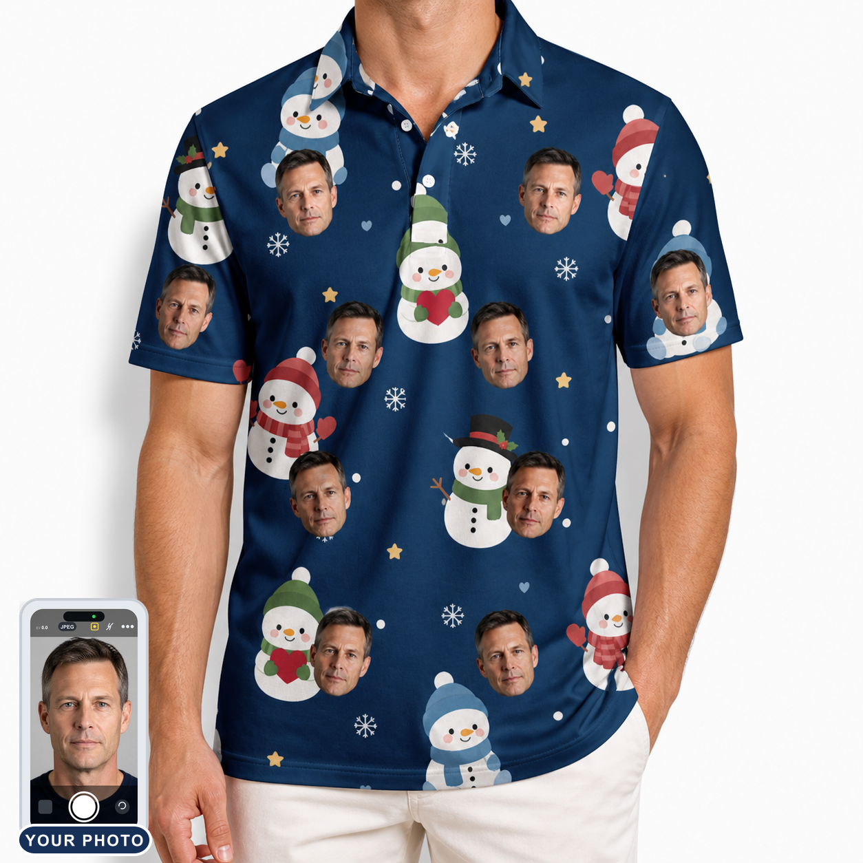 Men's Snowman Shenanigans Custom Face Polo Shirt