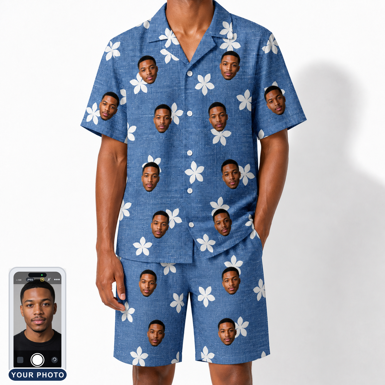 Men's Bloom Lagoon Custom Face Shirt & Shorts Set
