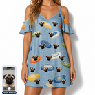 Women's Aero Barkers Custom Dog Face Off-Shoulder Dress