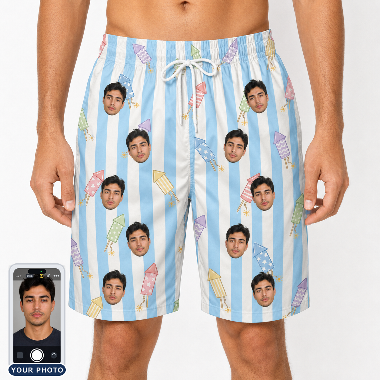 Men's Skyburst Salute Custom Face Beach Shorts