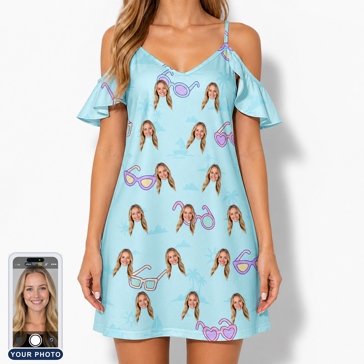 Women's Sunny Specs Custom Face Off-Shoulder Dress