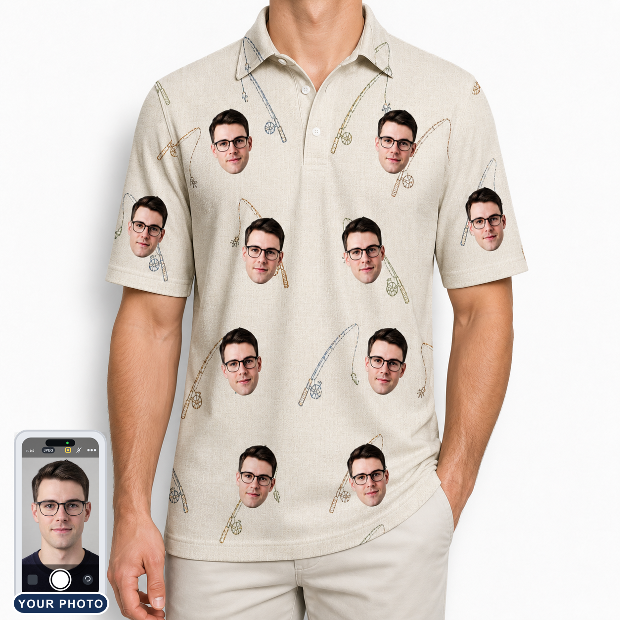 Men's Fishing Frenzy Custom Face Polo Shirt