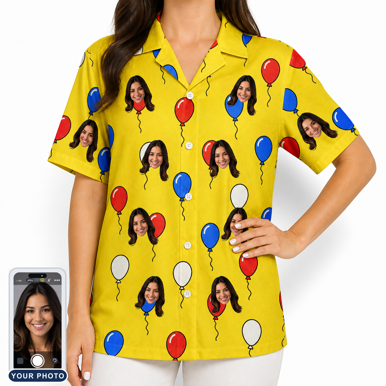 Women's Crimson Cloudburst Custom Face Hawaiian Shirt