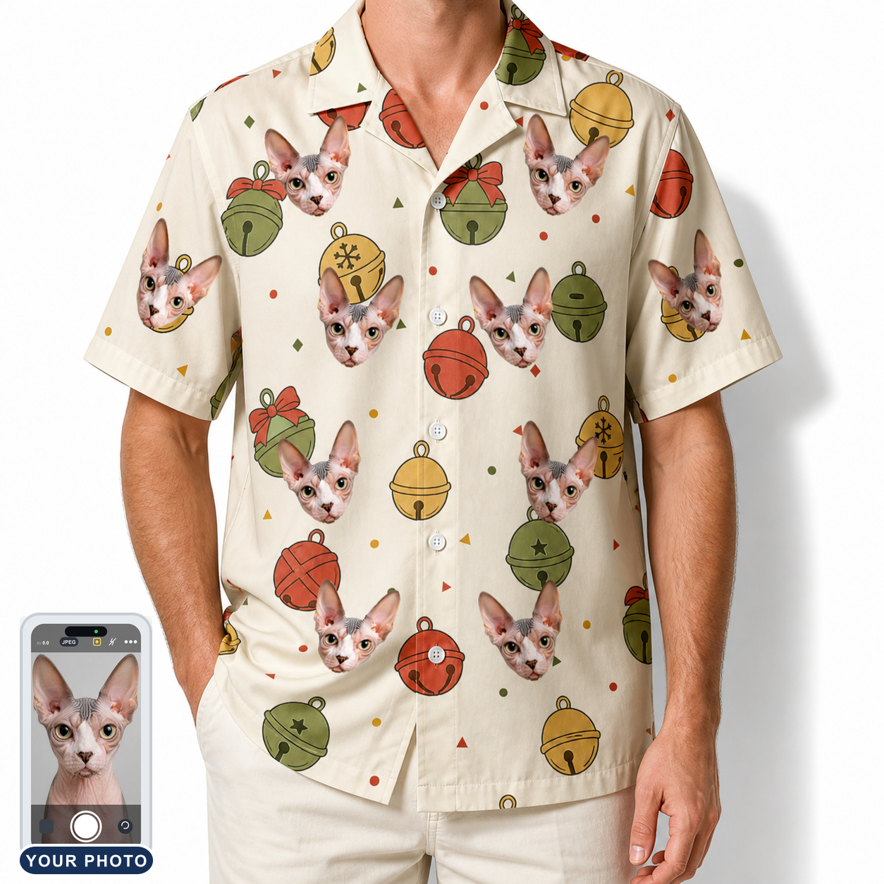 Men's Chime Charms Custom Cat Face Hawaiian Shirt