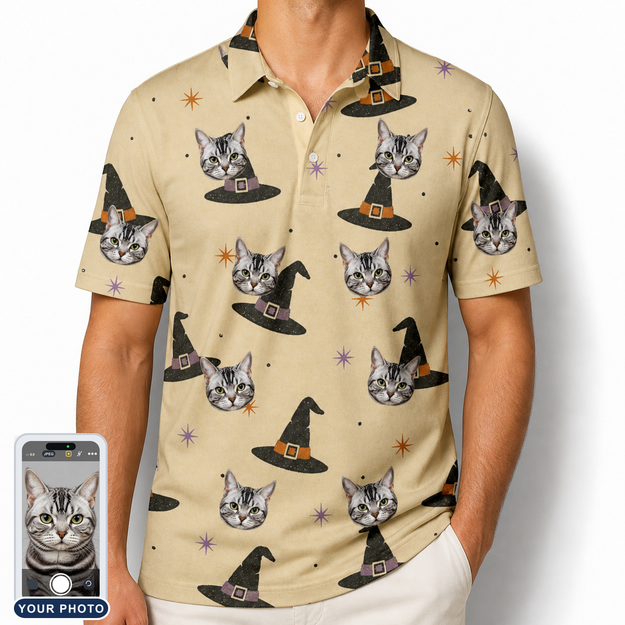 Men's Spellbound Spires Custom Cat Face Polo Shirt
