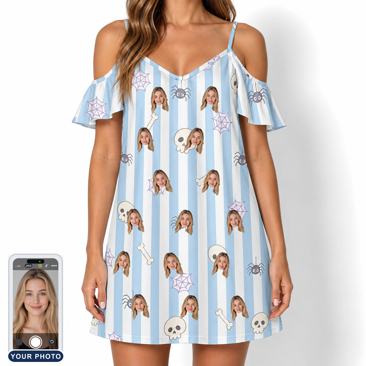 Women's Graveyard Giggles Custom Face Off-Shoulder Dress