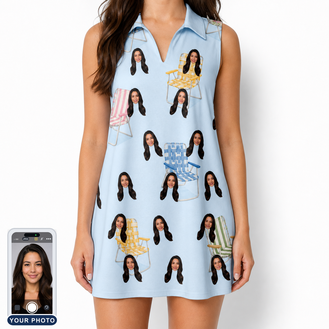 Women's Folded Fellowship Custom Face V-Neck Dress