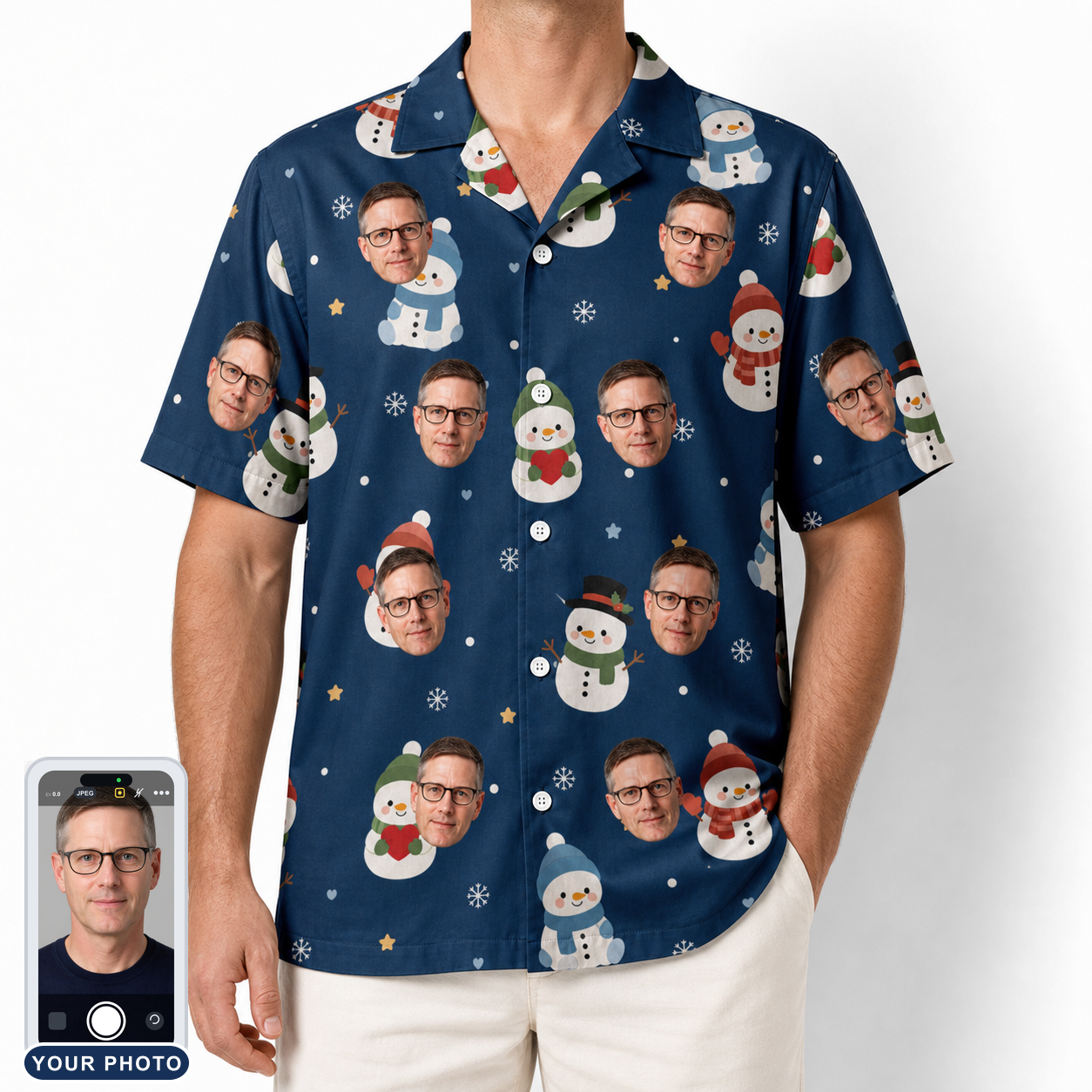 Men's Snowman Shenanigans Custom Face Hawaiian Shirt