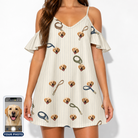 Women's Ruff Routes Custom Dog Face Off-Shoulder Dress