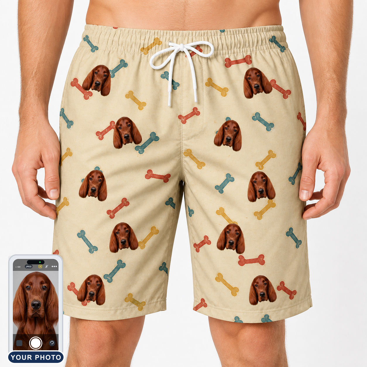 Men's Chewsy Chompers Custom Dog Face Beach Shorts