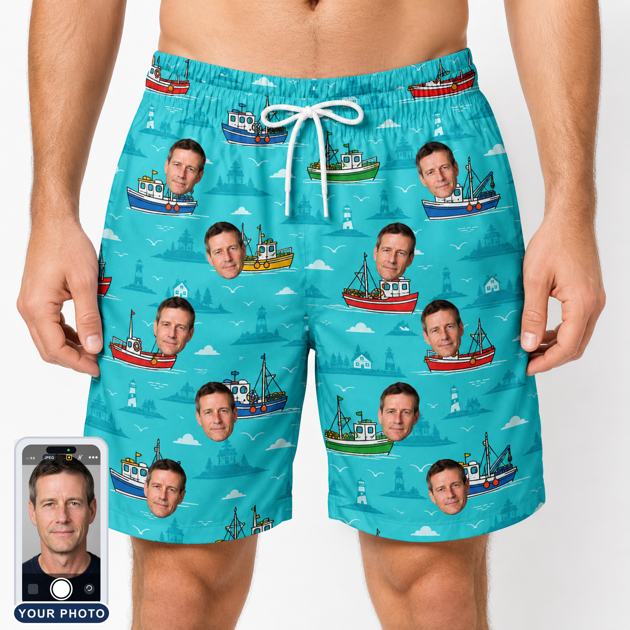 Men's Skiff Happens Custom Face Beach Shorts